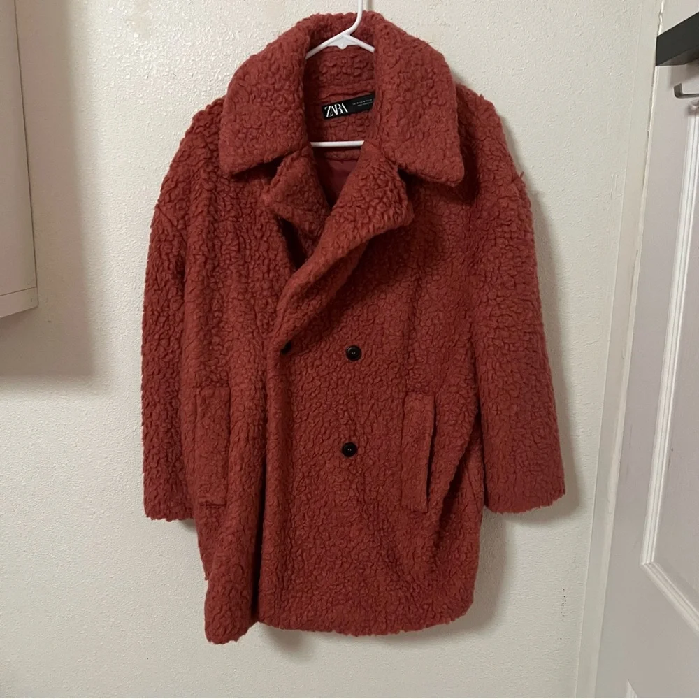Zara Fleece Coat Marsala - Picture 8 of 9